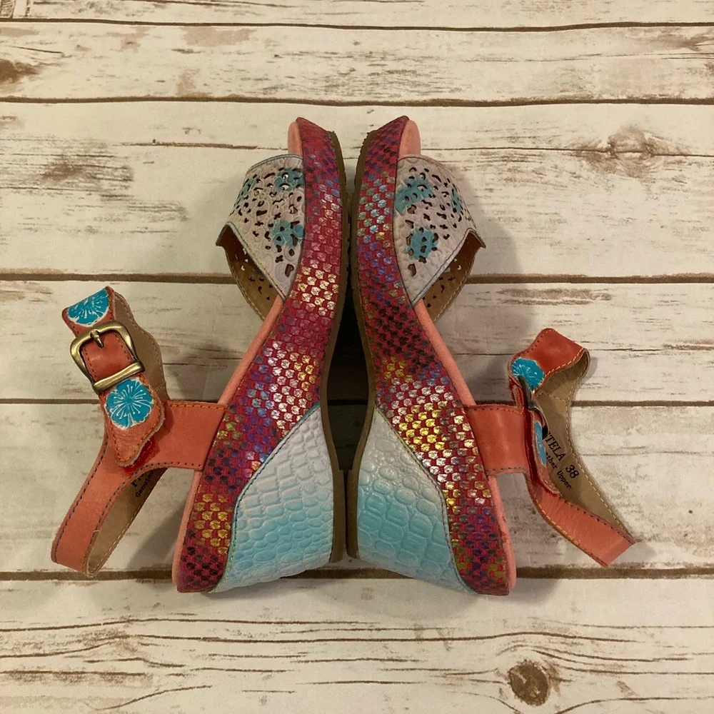 L’ARTISTE Pastela Leather Wedge Sandals Size 8_8